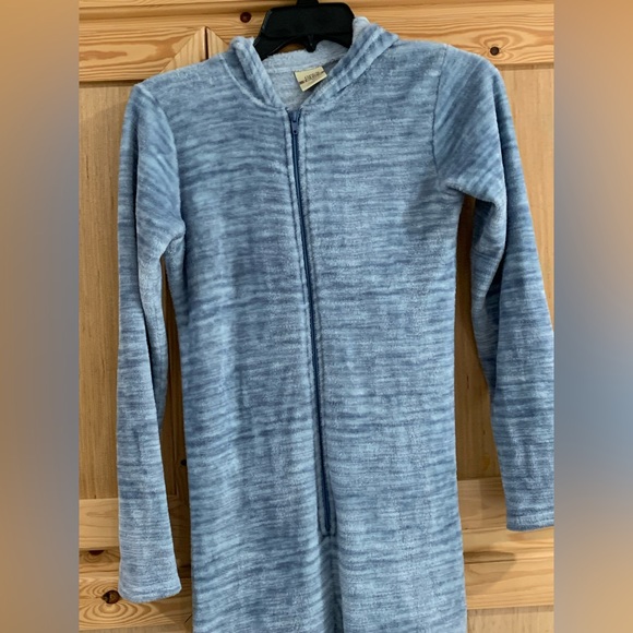 Open Trails blue fleece dinosaur hooded sleeper pajama size L 12/14 - Picture 2 of 5